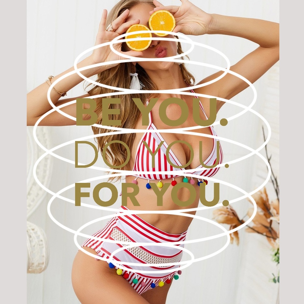 Sun Kissed- PomPom Striped Two Piece Bikini